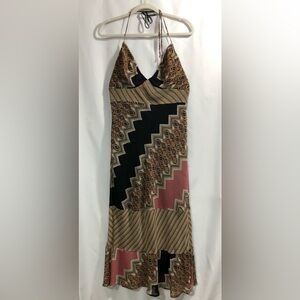 Vintage Bisou Bisou Women’s V-neck Multi-Color Tie-up Halter Maxi Dress Size 14